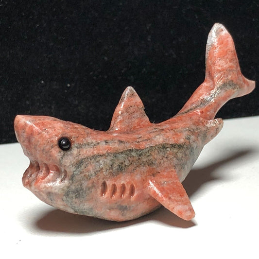 Unusual Red Seseme Jasper Shark, 23mm Tall, 24g (Red, Pink, Brown)