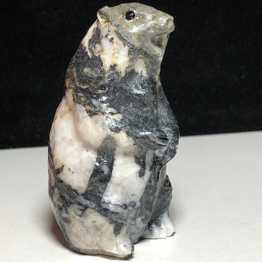 Unusual Prehnite Groundhog, 57mm Tall, 65g (Black, White)