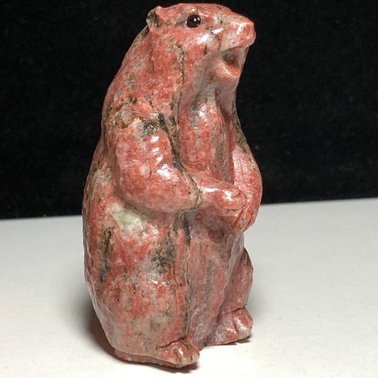 Unusual Red Seseme Jasper Groundhog, 57mm Tall, 65g (Red)