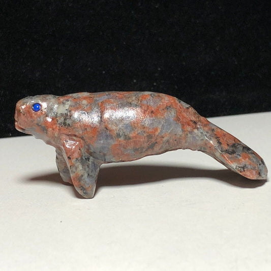 Unusual Granite Manatee, 28mm Tall, 23g (Brown, Red, Gray)