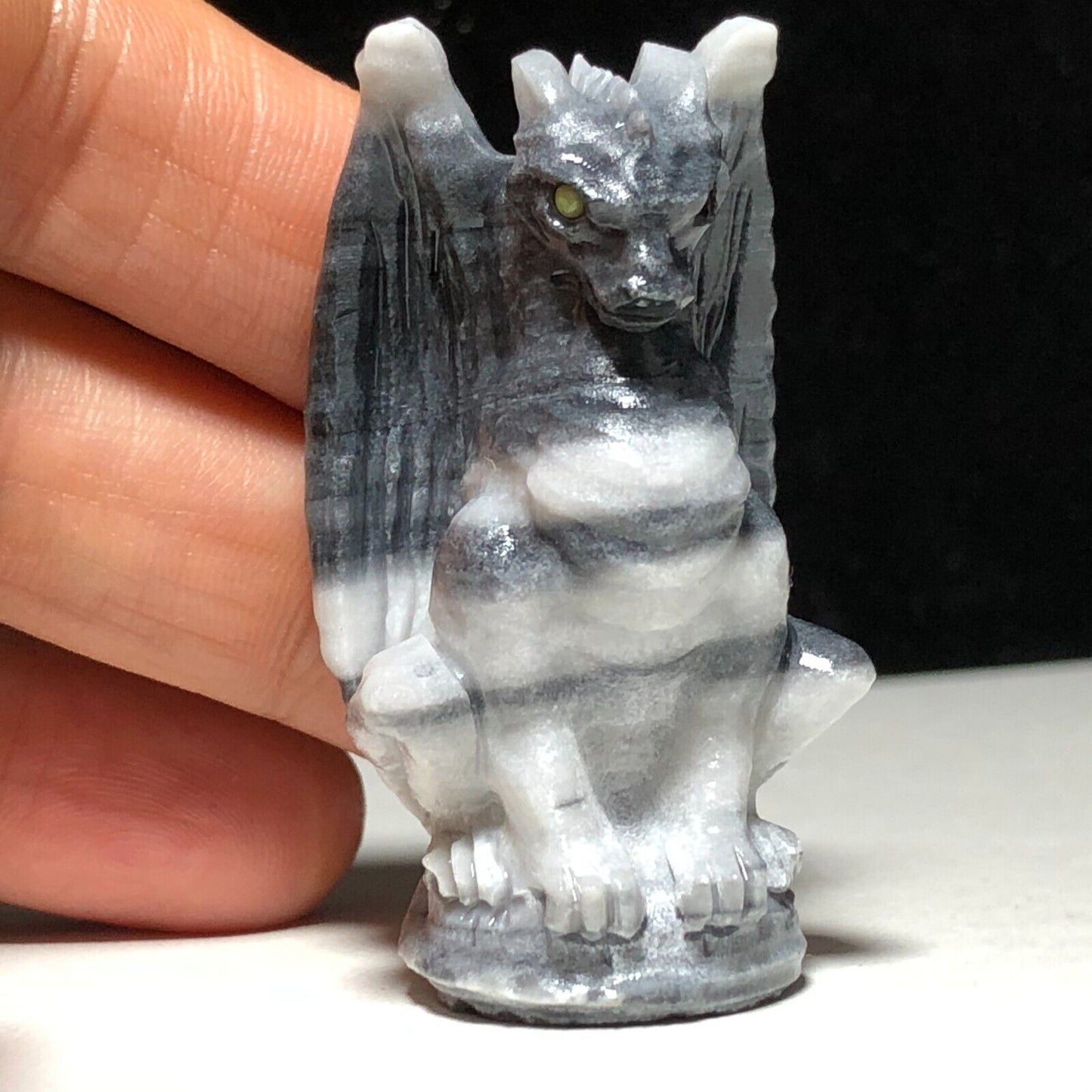 Unusual Taiji Stone Dragon, 50mm Tall, 31g (Gray, White, Black)