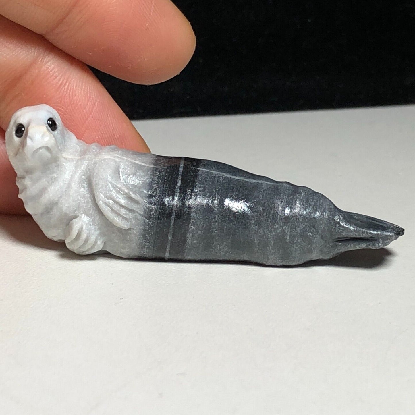 Unusual Taiji Stone Seal, 15mm Tall, 19g (Gray, White, Black)
