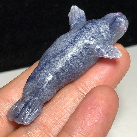 Unusual Blue Aventurine Belly Seal, 15mm Tall, 19g (Blue, Pink)