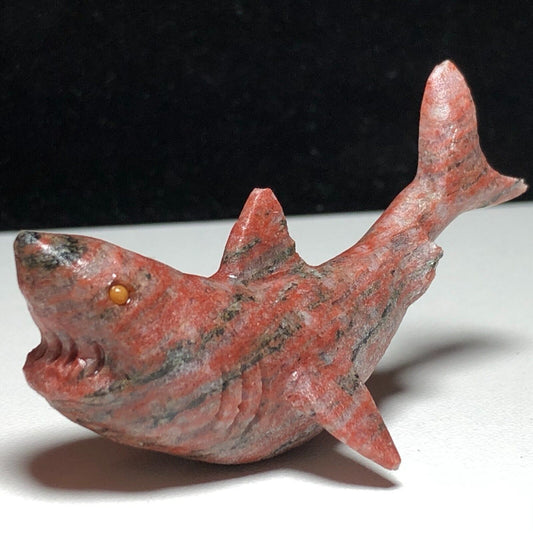 Unusual Red Seseme Jasper Shark, 27mm Tall, 24g (Red, Brown, Gray)