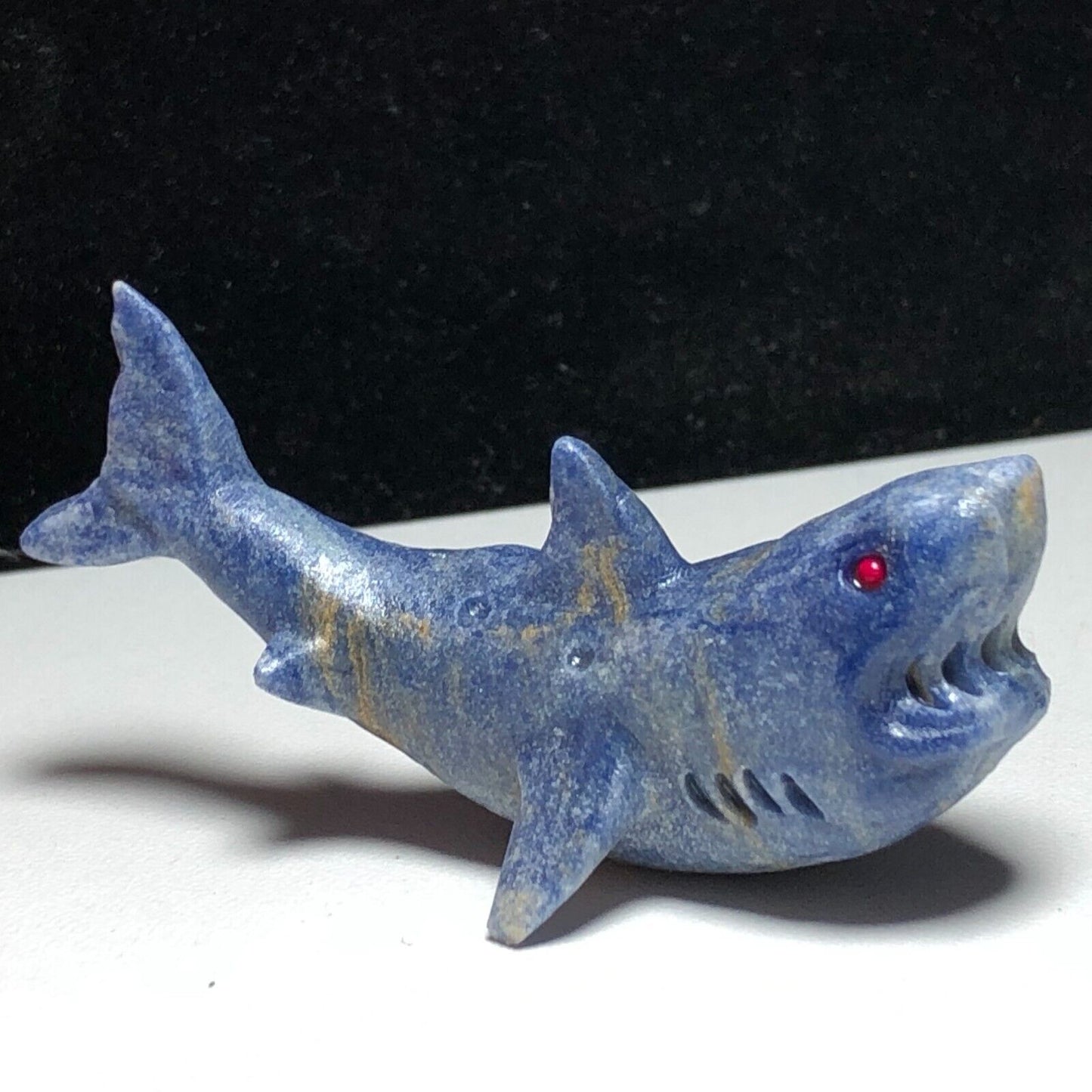 Unusual Blue Aventurine Shark, 27mm Tall, 24g (Blue, Cream, Gray)