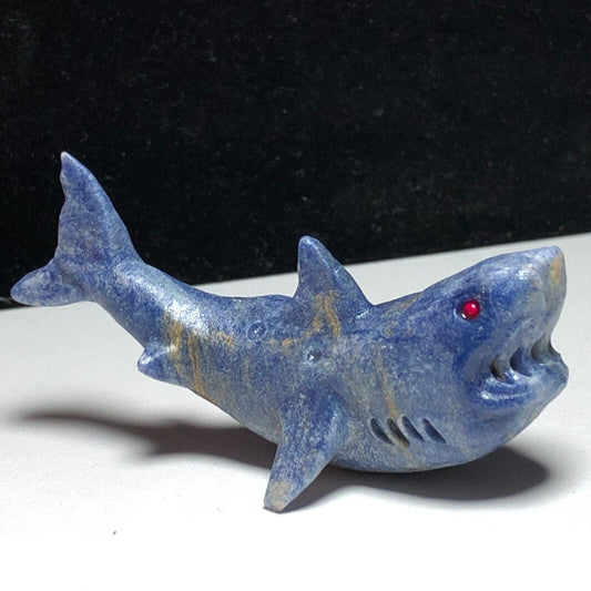 Unusual Blue Aventurine Shark, 27mm Tall, 24g (Blue, Cream, Gray)