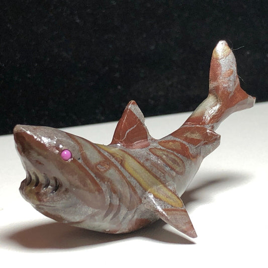 Unusual Bamboo Leaf Jasper Shark, 27mm Tall, 24g (Gray, Brown, Yellow)