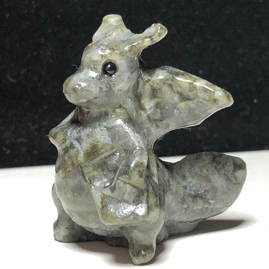 Unusual Serpentine Jade Dragon, 36mm Tall, 22g (Green, Gray, Black)