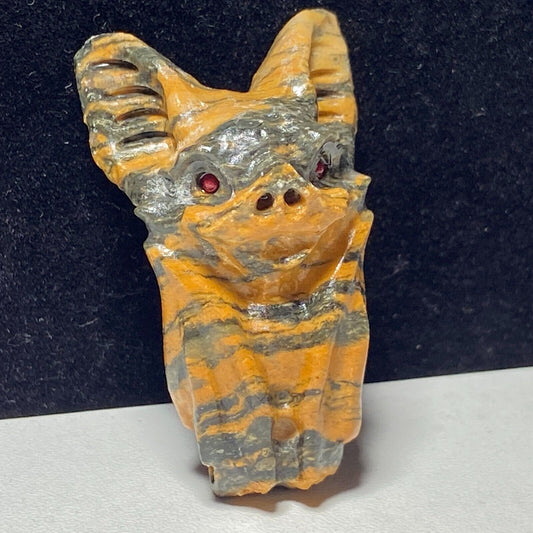 Rare Bumblebee Jasper Bat, 52mm Tall, 24g (Orange, Yellow, Gray)