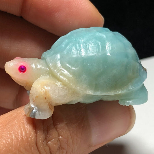 Rare Amazonite Turtle, 24mm Tall, 34g (Blue, Cream, Pink)