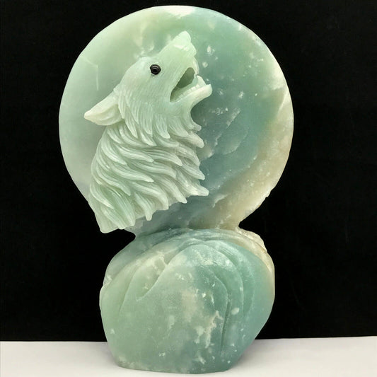 Amazonite Wolf, 140mm Tall, 513g (Green, Cream, White)