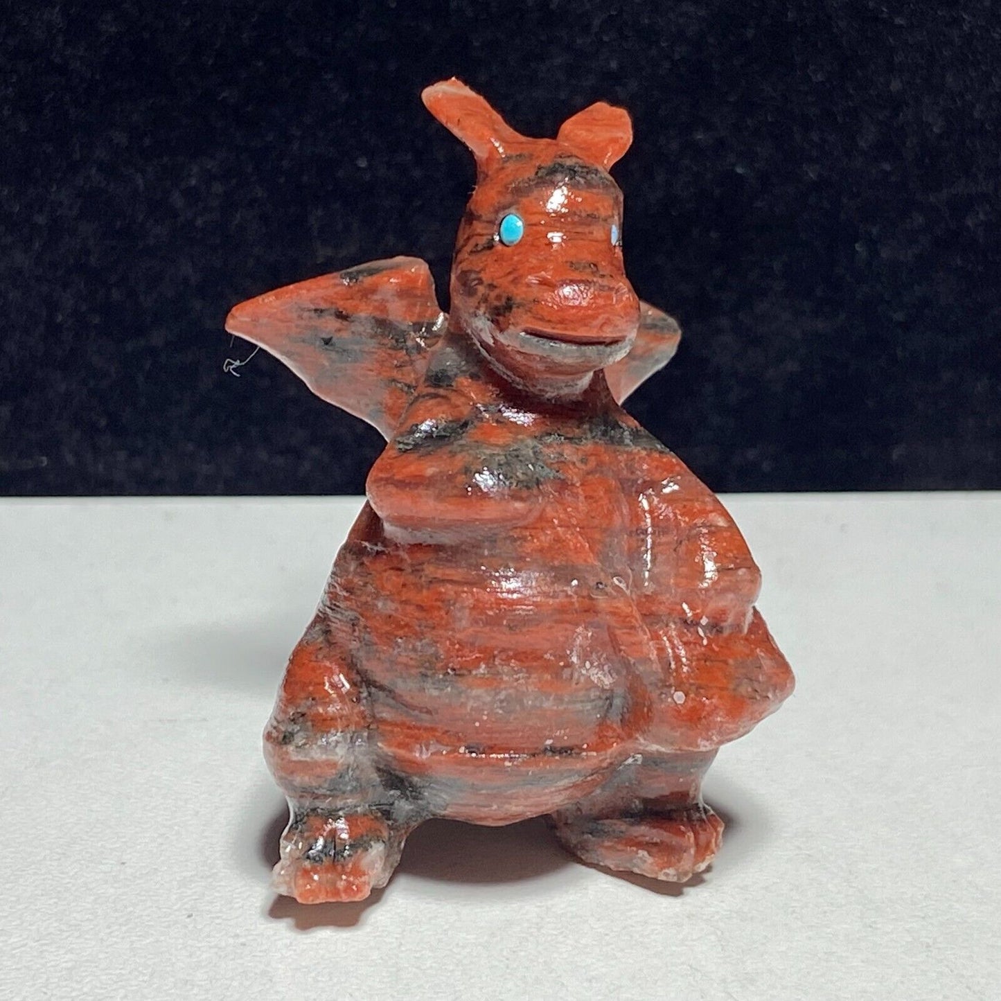 Unusual Red Seseme Jasper Dragon, 42mm Tall, 25g (Red, Orange, Brown)