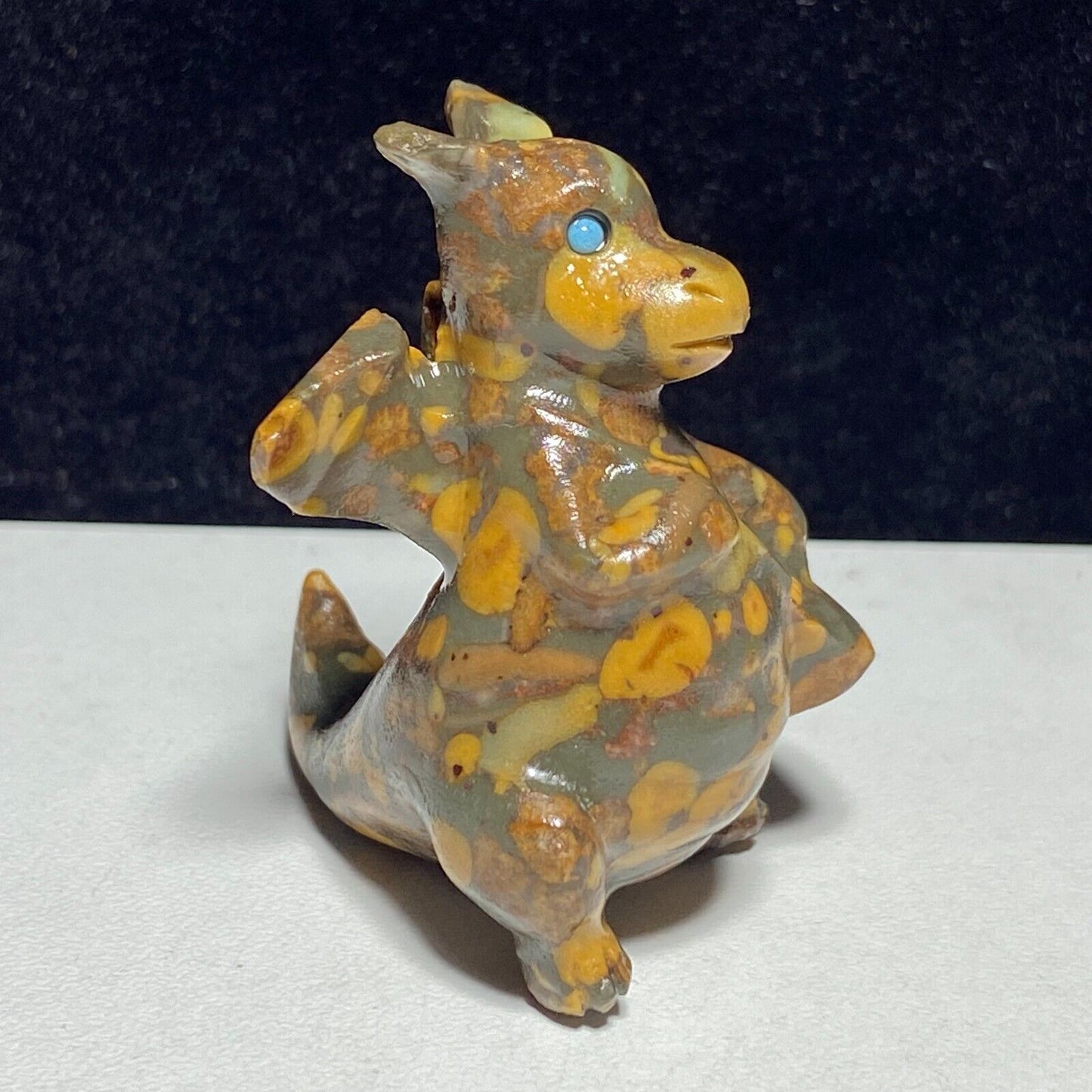 Unusual Bamboo Leaf Jasper Dragon, 42mm Tall, 25g (Brown, Yellow, Orange)