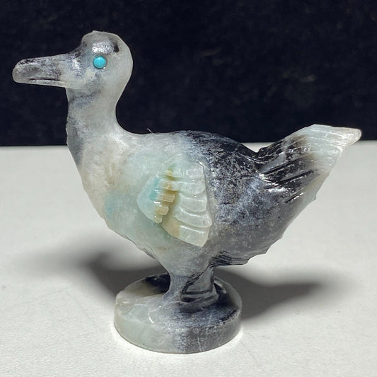 Rare Amazonite Dodo with Pyrite, Quartz Crystals, 48mm Tall, 25g (White, Black, Gray)