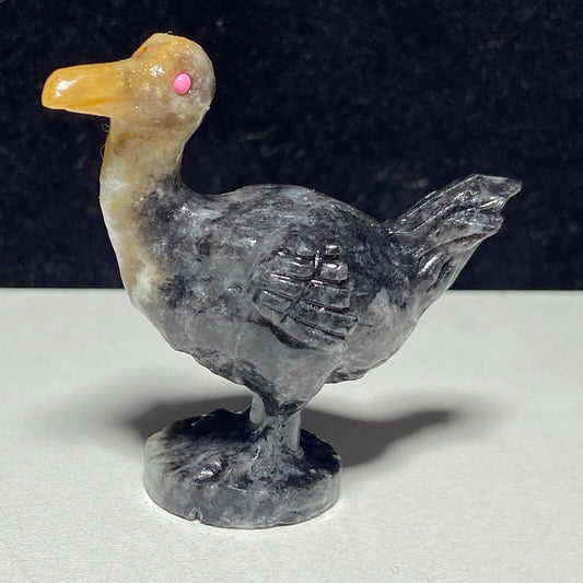 Unusual Amazonite Dodo with Druzy Quartz Crystals, 48mm Tall, 25g (Black, Gray, Cream)