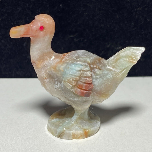 Unusual Amazonite Dodo with Druzy Quartz Crystals, 48mm Tall, 25g (Cream, Brown, Red)