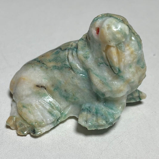 Unusual Stone Walrus, 32mm Tall, 37g (Green, White)