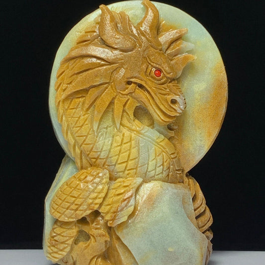 Stone Dragon, 94mm Tall, 285g (Yellow, Cream, Green)