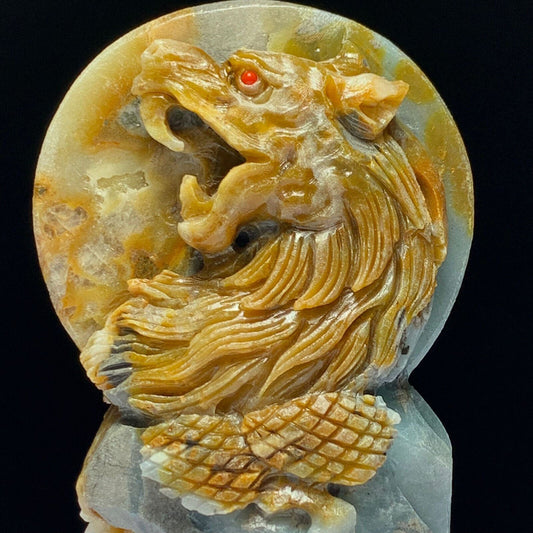 Stunning Amazonite Wolf with Quartz Crystals, 83mm Tall, 264g (Yellow, Cream, Blue)