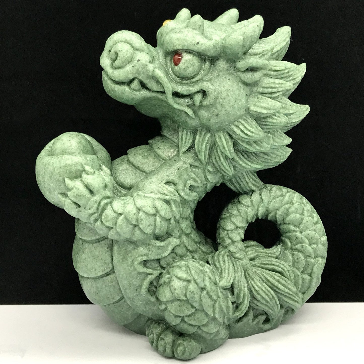 Stunning Green Sandstone Dragon, 110mm Tall, 392g (Green, Brown)