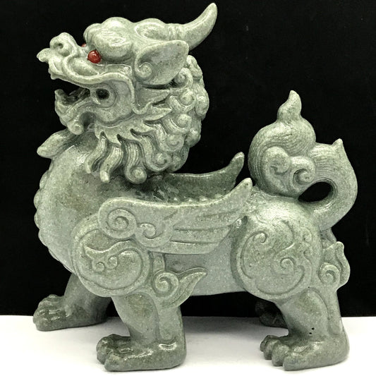 Stunning Green Sandstone Dragon, 120mm Tall, 388g (Green, Cream, Brown)