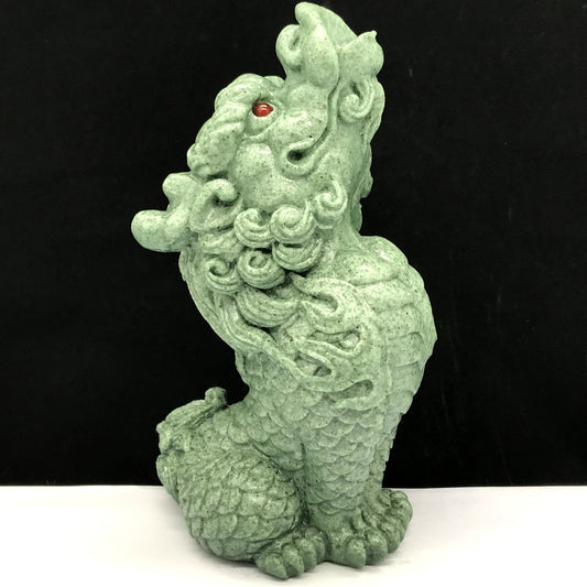 Stunning Green Sandstone Dragon, 130mm Tall, 345g (Green, Brown)