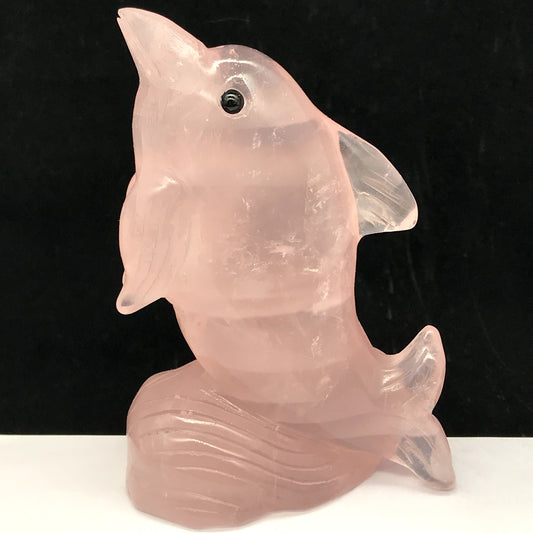 Stunning Rose Quartz Dolphin with Solid Crystals, 90mm Tall, 190g (Pink, Red, Clear)