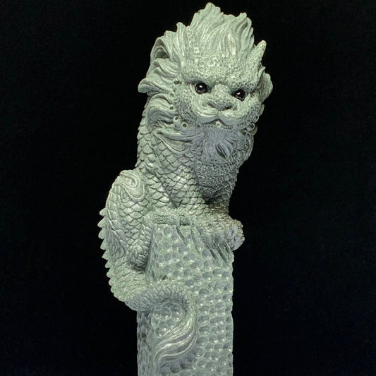 Precious Green Sandstone Eastern Dragon with Mica Flecks Crystals, 158mm Tall, 451g (Green, Black)