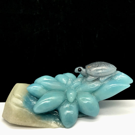 Precious Trolleite Turtle, 37mm Tall, 168g (Blue, Cream, Gray)