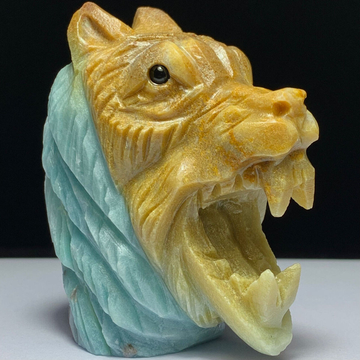 Unusual Amazonite Wolf, 78mm Tall, 264g (Cream, Yellow, Blue)