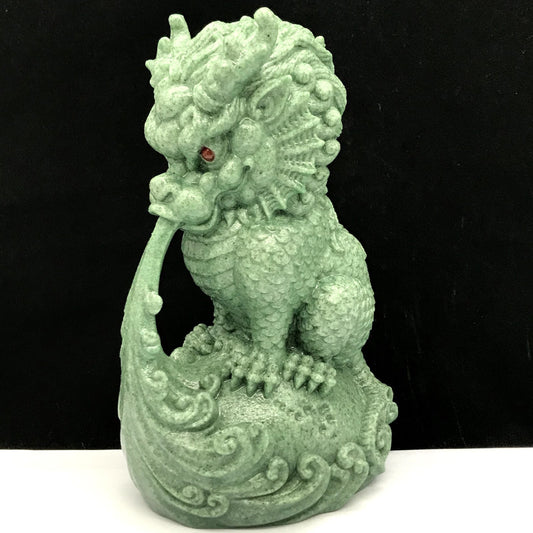 Precious Green Sandstone Eastern Dragon with Mica Flecks Crystals, 140mm Tall, 547g (Green)