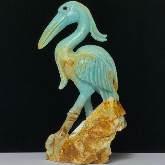 Precious Amazonite Egret, 136mm Tall, 267g (Blue, Brown, Cream)
