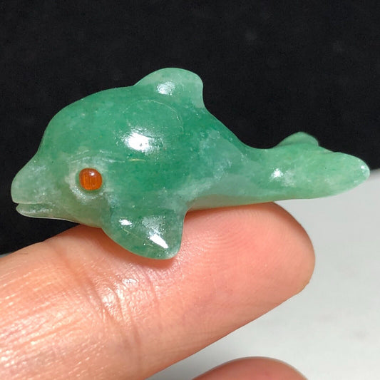 Rare Green Aventurine Dolphin, 17mm Tall, 7g (Green, Brown)