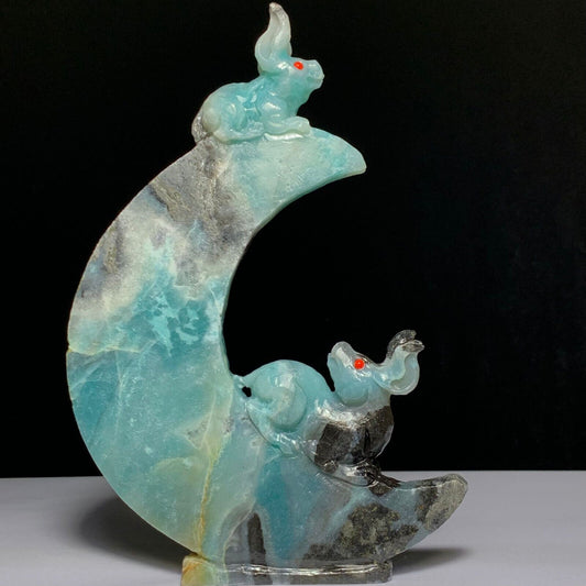 Precious Amazonite Rabbit, 156mm Tall, 287g (Blue, Gray, White)