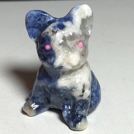 Unusual Stone Terrier Dog, 34mm Tall, 17g (Blue, White, Black)