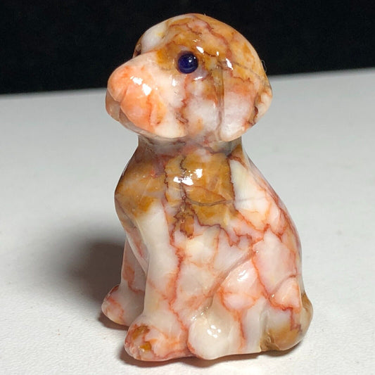 Common Vein Jasper Hound Dog, 39mm Tall, 24g (White, Brown, Pink)