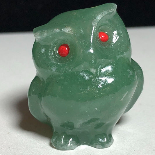 Unusual Aventurine Owl, 34mm Tall, 26g (Green, Red)