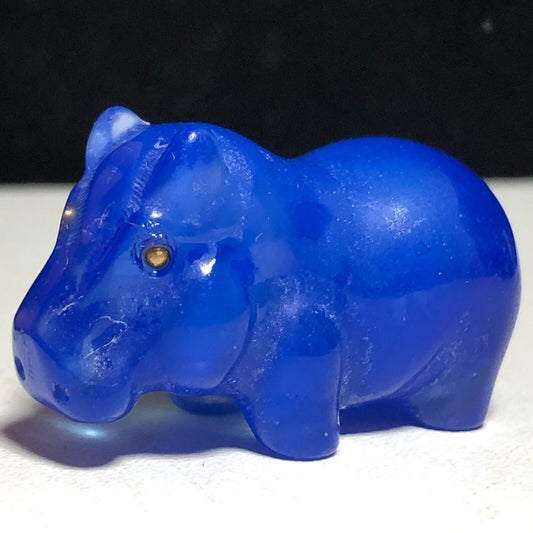 Unusual Stone Hippo, 23mm Tall, 19g (Blue, Yellow)