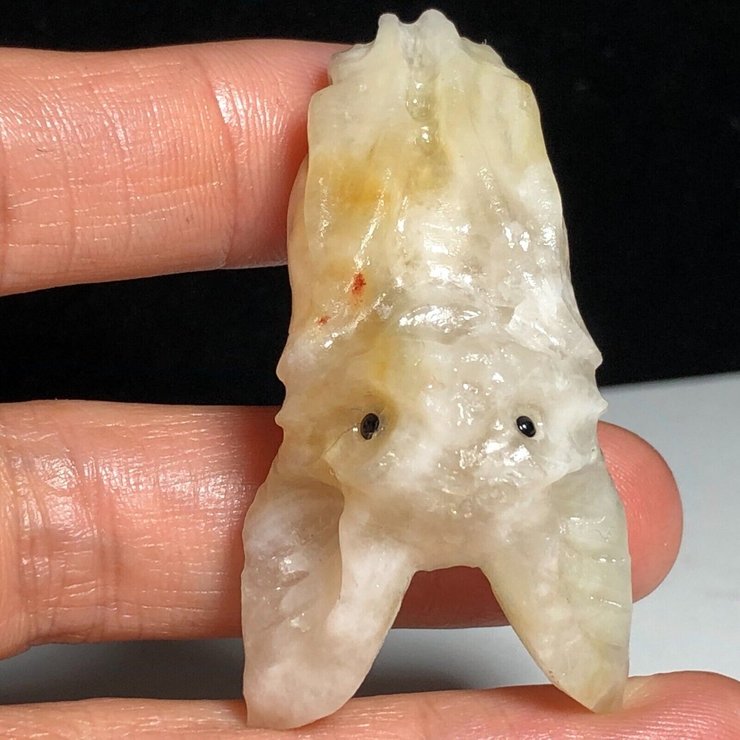 Rare Quartz Vampire Bat with Solid Crystals, 50mm Tall, 24g (White, Cream, Yellow)