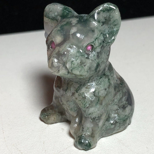 Unusual Stone Terrier Dog, 34mm Tall, 19g (Green, Gray, Pink)