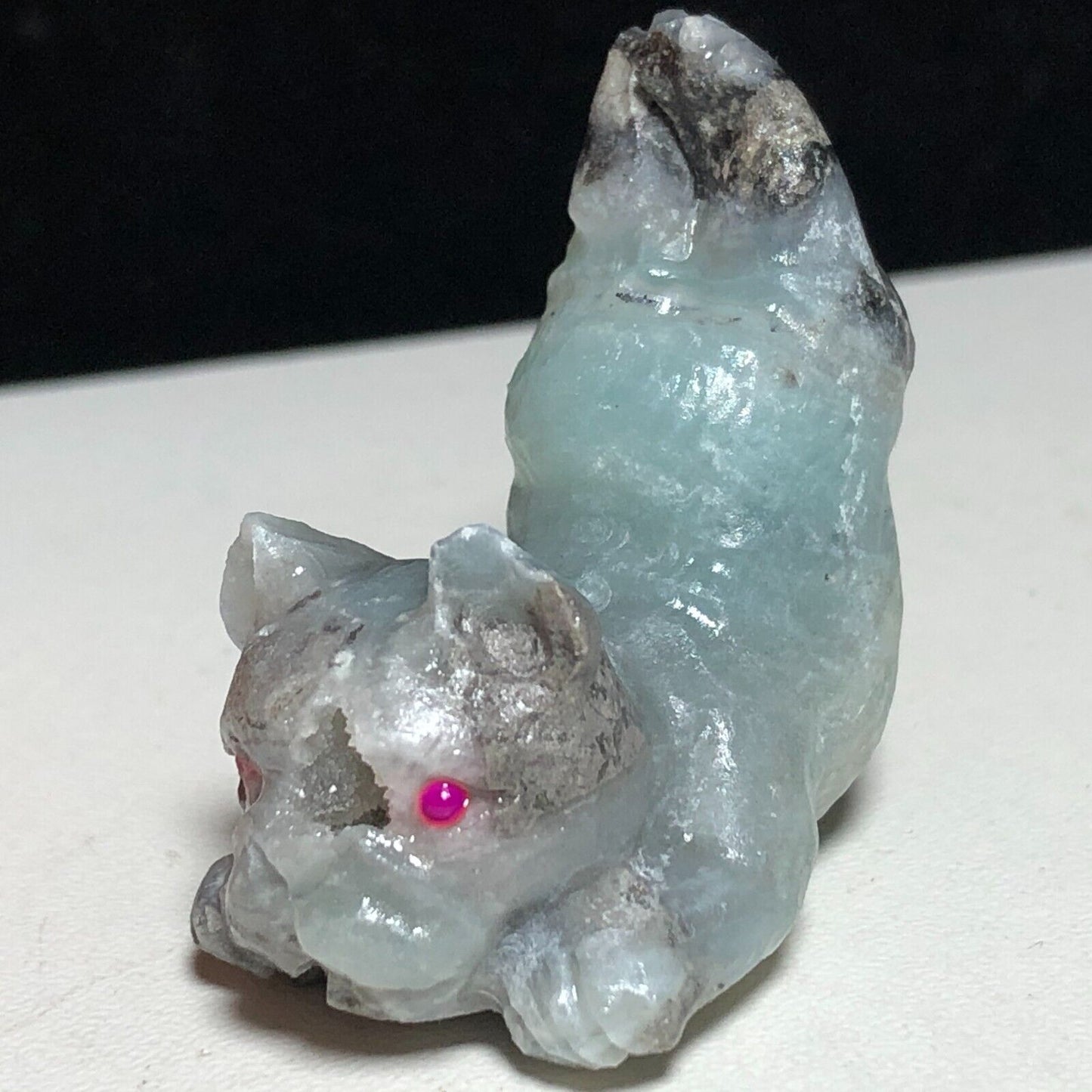 Rare Amazonite Handstand Dog, 36mm Tall, 25g (Gray, Green, Black)