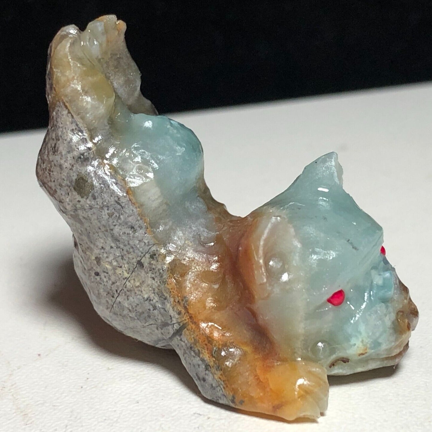 Rare Amazonite Handstand Dog, 36mm Tall, 25g (Blue, Orange, Gray)
