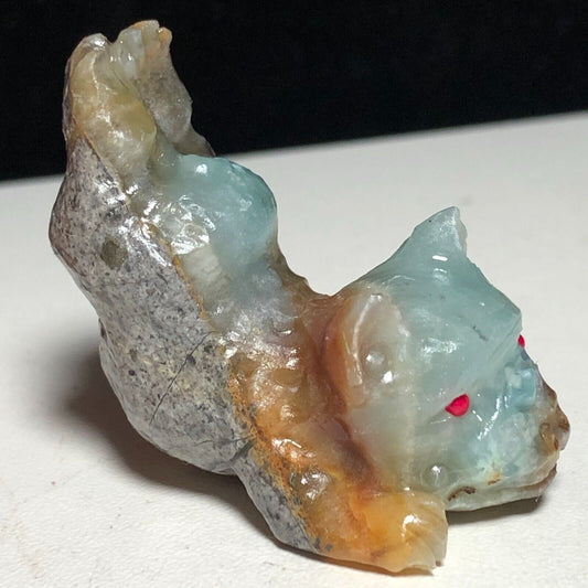 Rare Amazonite Handstand Dog, 36mm Tall, 25g (Blue, Orange, Gray)
