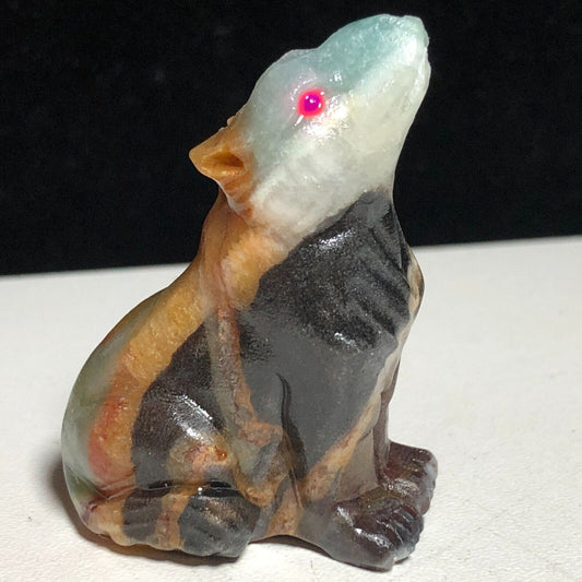 Rare Amazonite Howl Wolf, 46mm Tall, 30g (Brown, Cream, White)