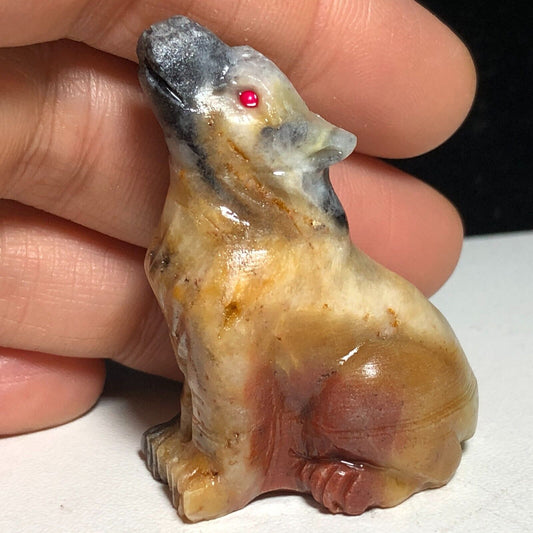 Unusual Amazonite Howl Wolf, 46mm Tall, 30g (Cream, Brown, Gray)