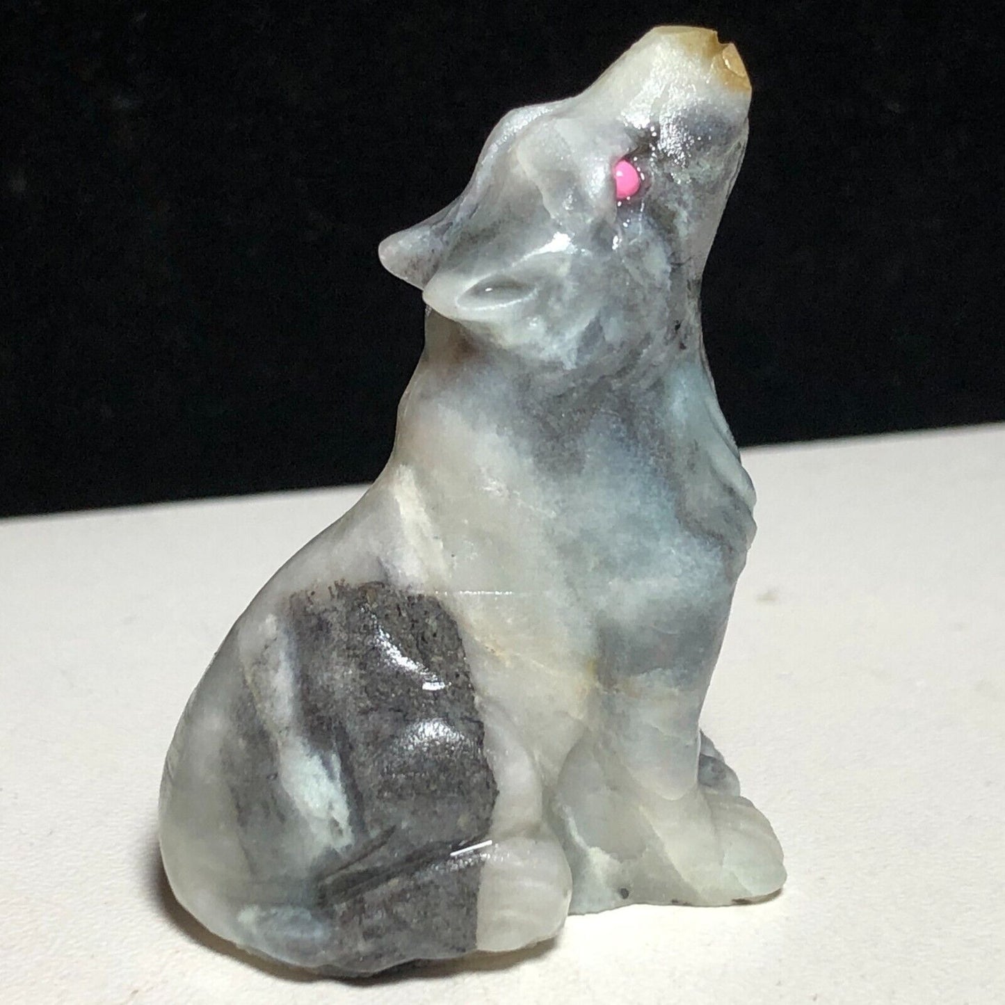 Unusual Amazonite Howl Wolf, 46mm Tall, 30g (Gray, White, Pink)