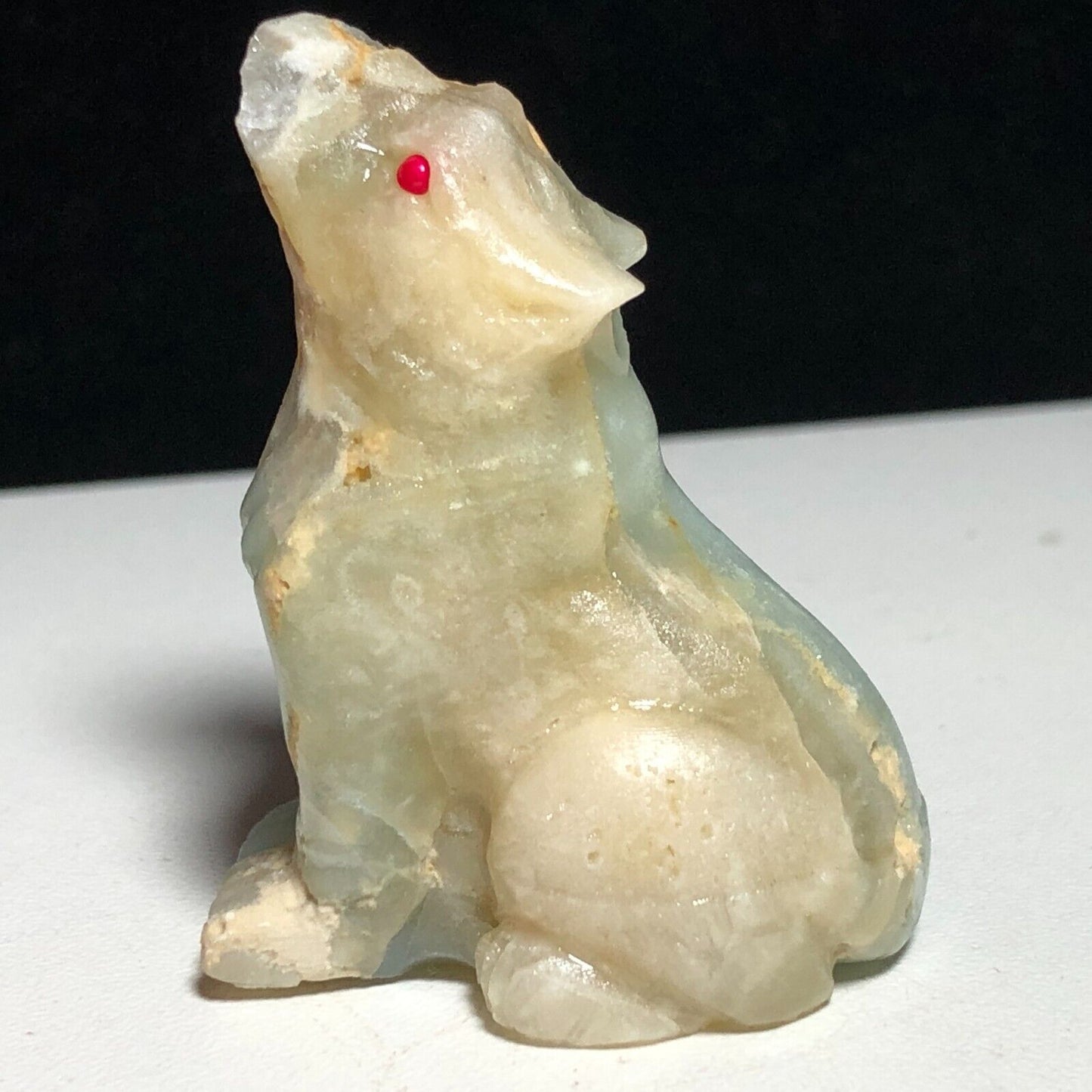 Unusual Amazonite Howl Wolf, 46mm Tall, 30g (Cream, Gray, White)