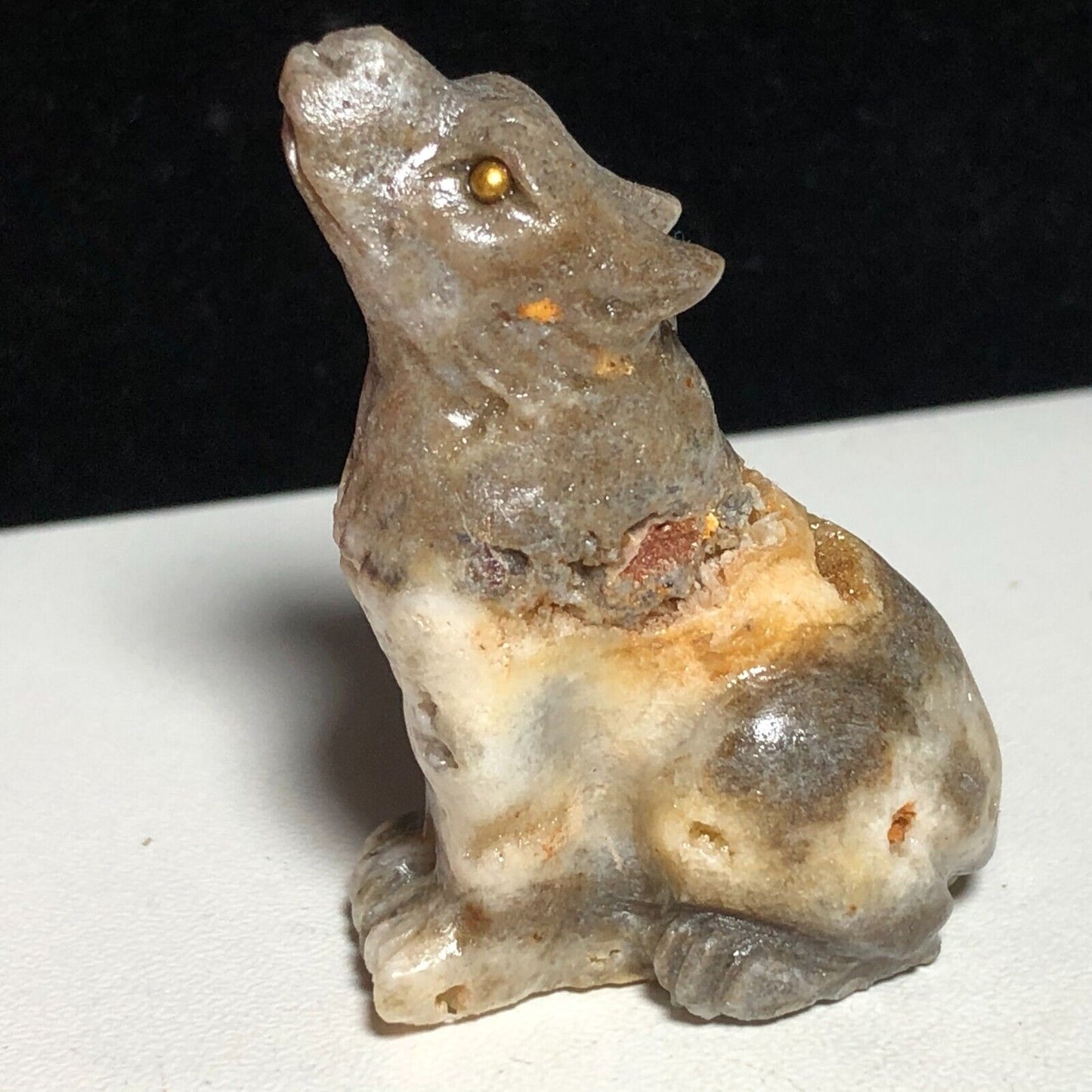 Rare Amazonite Howl Wolf, 46mm Tall, 30g (Gray, Brown, Cream)