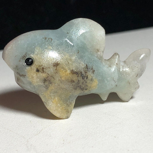 Unusual Amazonite Shark, 27mm Tall, 17g (Gray, White, Cream)