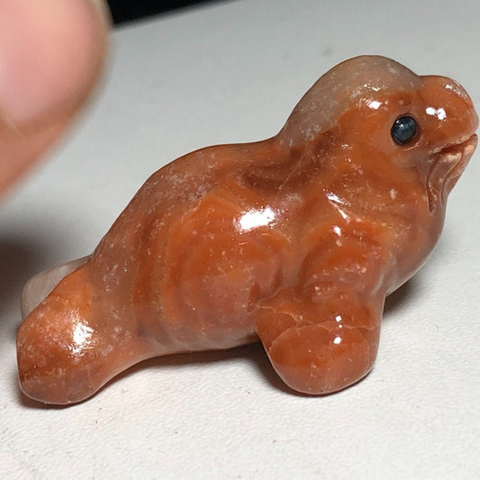 Unusual Carnelian Agate Seal with Solid Crystals, 22mm Tall, 19g (Orange, Brown, Black)